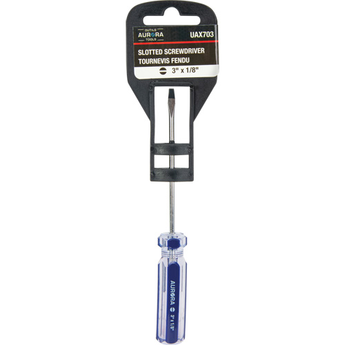 Tournevis &agrave; fente bleu transparent avec bandes , Tige de 1/8", Ronde, Prise en Plastique Distribution Élite MP