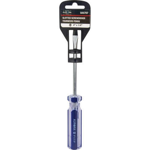 Tournevis &agrave; fente bleu transparent avec bandes, Tige de 1/4", Ronde, Prise en Plastique Distribution Élite MP