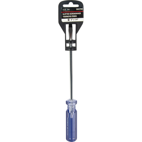 Tournevis &agrave; fente bleu transparent avec bandes, Tige de 1/4", Ronde, Prise en Plastique Distribution Élite MP