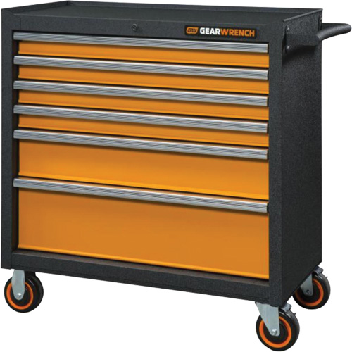 GSX Series Rolling Tool Cabinet, 6 Drawers, 36" W x 18-1/5" D x 37-2/5" H, Black/Orange Distribution Élite MP