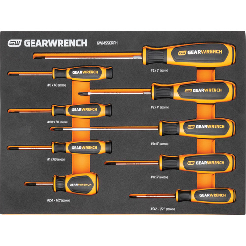 Phillips&reg; Dual Material Screwdriver Set in Foam Storage Tray, 9 Pcs. Distribution Élite MP