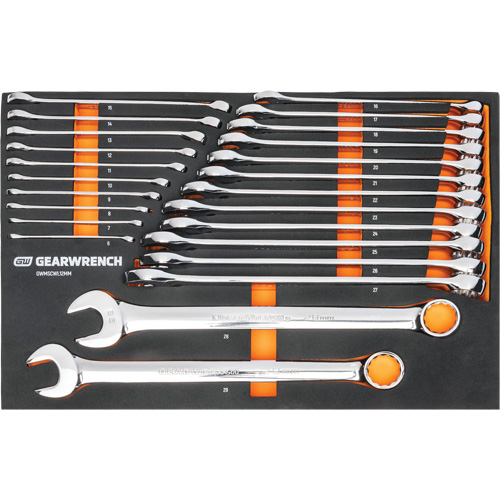 12-Point Long Pattern Combination Metric Wrench Set in Foam Storage Tray, Open-Ended, 24 Pieces, Metric Distribution Élite MP
