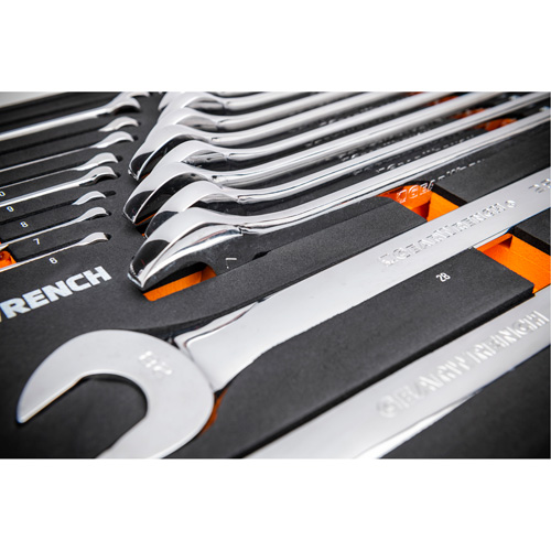 12-Point Long Pattern Combination Metric Wrench Set in Foam Storage Tray, Open-Ended, 24 Pieces, Metric Distribution Élite MP