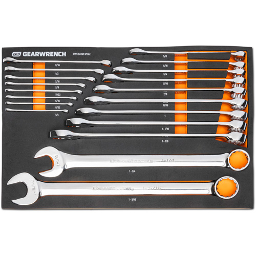 12-Point Long Pattern Combination SAE Wrench Set in Foam Storage Tray, Open-Ended, 19 Pieces, Imperial Distribution Élite MP