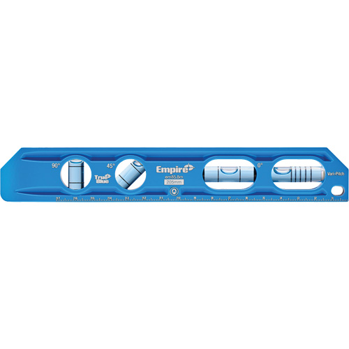 Niveau torpille moul&eacute; sous pression TRUE BLUE, 8" lo, Aluminium, 4 fioles, Magn&eacute;tique Distribution Élite MP