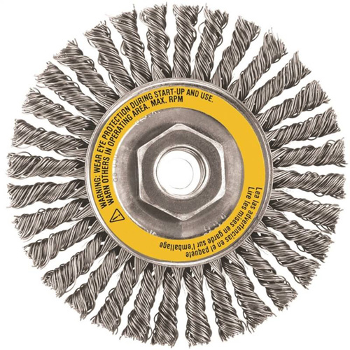 Brosse boisseau, Dia. 4", Fils 0,02", Arbre 5/8"-11, Acier inoxydable Distribution Élite MP