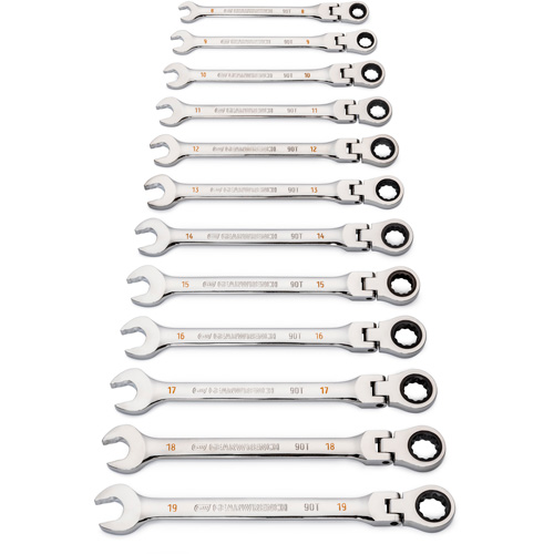 90-Tooth 12 Point Wrench Set, Flex Head/Ratcheting Combination, 12 Pieces, Metric Distribution Élite MP