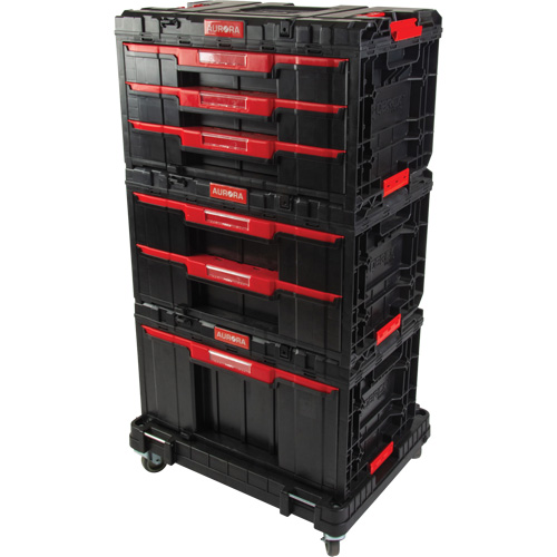 Ensemble de coffres &agrave; outils Arx de 4 morceaux avec socle &agrave; roulettes pivotantes, 23-1/10" x 15" x 22-1/2", Noir Distribution Élite MP
