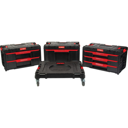 Ensemble de coffres &agrave; outils Arx de 4 morceaux avec socle &agrave; roulettes pivotantes, 23-1/10" x 15" x 22-1/2", Noir Distribution Élite MP