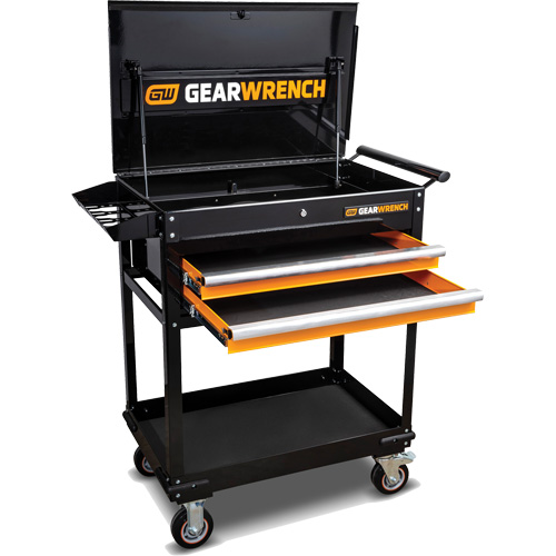 Chariot utilitaire, 2 tiroirs, 32-1/2" la x 42" h, Noir/Orange Distribution Élite MP