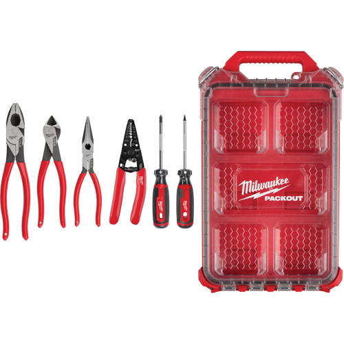 Dipped Grip Pliers, Wire Stripper & Cushion Grip Screwdrivers Set with PACKOUT Organizer Distribution Élite MP