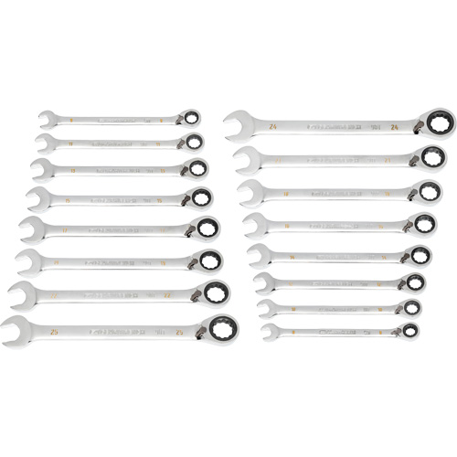 90-Tooth 12-Point Reversible Wrench Set, Ratcheting Box, 16 Pieces, Metric Distribution Élite MP