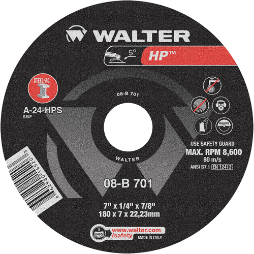 HP Depressed Center Grinding Wheel, 7" x 1/4", 7/8" Arbor, Type 28 Distribution Élite MP