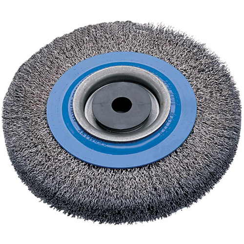 Crimped Wire Bench Wheel Brush, 6" Dia., 0.0118" Fill, 1/2" - 1/4" Arbor Distribution Élite MP