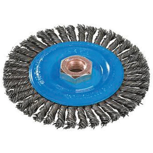 Stringer Bead Knotted Wire Brush, 4" Dia., 0.02" Fill, 5/8"-11 Arbor, Aluminum/Stainless Steel Distribution Élite MP