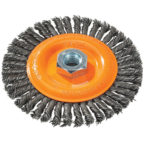 Stringer Bead Knotted Wire Brush, 5" Dia., 0.02" Fill, 5/8"-11 Arbor, Steel Distribution Élite MP