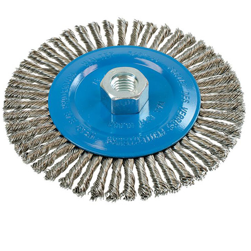 Knot-Twisted Stringer Bead Wire Wheel, 6" Dia., 0.02" Fill, 5/8"-11 Arbor, Aluminum/Stainless Steel Distribution Élite MP