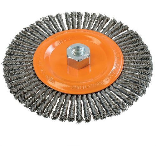 Stringer Bead Knotted Wire Brush, 6-7/8" Dia., 0.02" Fill, 5/8"-11 Arbor, Steel Distribution Élite MP