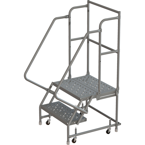 Escabeaux roulants &agrave; dessus profond, 2 marches, Largeur de la marche 16", Hauteur de la plateforme 20", Acier Distribution Élite MP