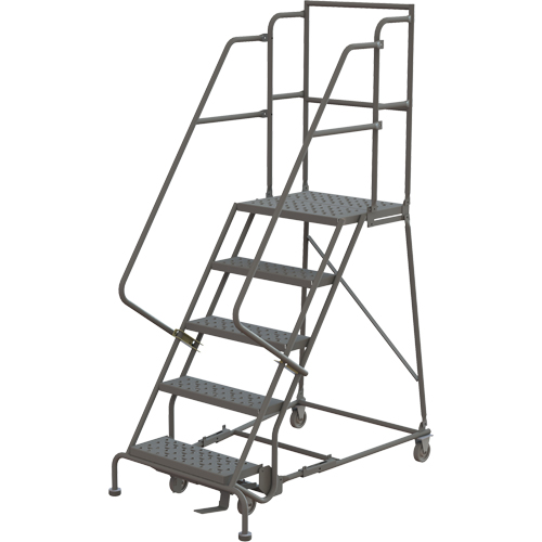 Escabeaux roulants &agrave; dessus profond, 5 marches, Largeur de la marche 16", Hauteur de la plateforme 50", Acier Distribution Élite MP