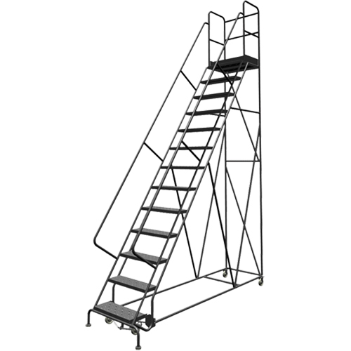 Deep Top Step Rolling Ladder, 13 Steps, 24" Step Width, 130" Platform Height, Steel Distribution Élite MP