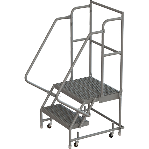 Escabeaux roulants &agrave; dessus profond, 2 marches, Largeur de la marche 16", Hauteur de la plateforme 20", Acier Distribution Élite MP