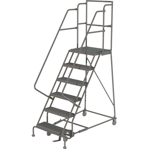 Escabeaux roulants &agrave; dessus profond, 6 marches, Largeur de la marche 16", Hauteur de la plateforme 60", Acier Distribution Élite MP