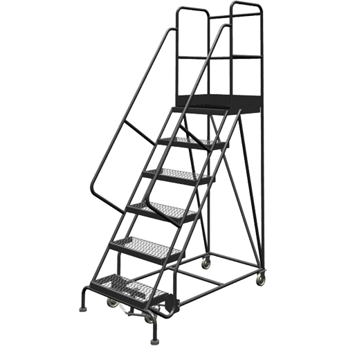 Escabeaux roulants &agrave; dessus profond, 6 marches, Largeur de la marche 24", Hauteur de la plateforme 60", Acier Distribution Élite MP