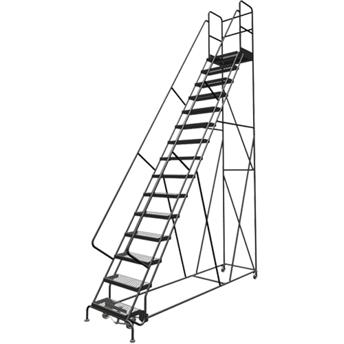 Escabeaux roulants &agrave; dessus profond, 15 marches, Largeur de la marche 24", Hauteur de la plateforme 150", Acier Distribution Élite MP