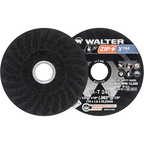 Zip+ Right Angle Grinder Reinforced Cut-Off Wheels, 4-1/2" x 1/16", 7/8" Arbor, Type 1, Zirconia Alumina, 13300 RPM Distribution Élite MP