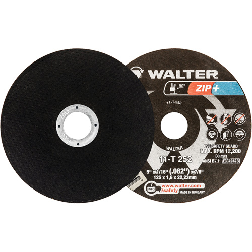 Meules &agrave; tronçonner renforc&eacute;es Zip+ pour meuleuse &agrave; angle droit, 5" x 1/16", Arbre de 7/8", Type 1, Alumine de zirconium, 12 200 Tr/min Distribution Élite MP