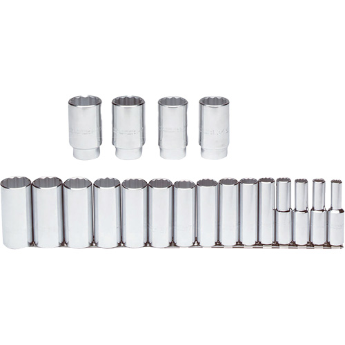 Socket Set, 19 Pcs, 1/2" Drive Size, Deep Distribution Élite MP