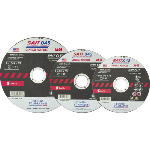 High Speed Cut-Off Wheel, 14" x 0.045", 1/4" Arbor, Type 1, Aluminum Oxide, 19000 RPM Distribution Élite MP