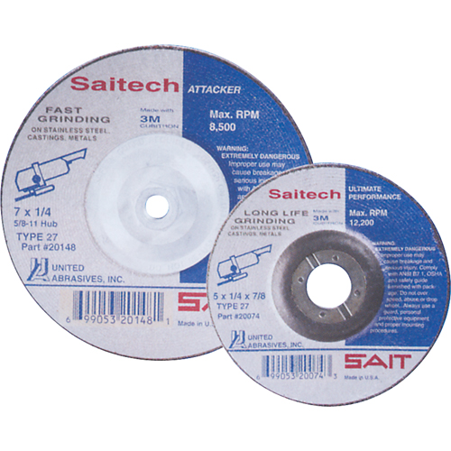 Saitech Ultimate Performance Grinding Wheel, 4" x 1/4", 3/8" Arbor, Aluminum Oxide, Type 27 Distribution Élite MP