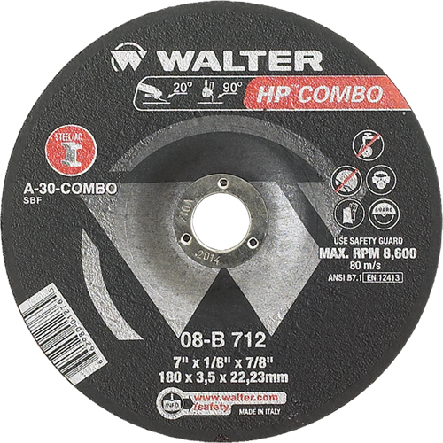Meule combin&eacute;e HP Combo &agrave; moyeu d&eacute;port&eacute;, 7" x 1/8", Arbre de 7/8", Type 27 Distribution Élite MP