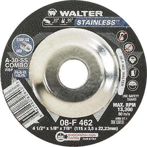 Meules &agrave; moyeu d&eacute;port&eacute; - Acier inoxydable type 27, 4-1/2" x 1/8", Arbre de 7/8", Type 27 Distribution Élite MP