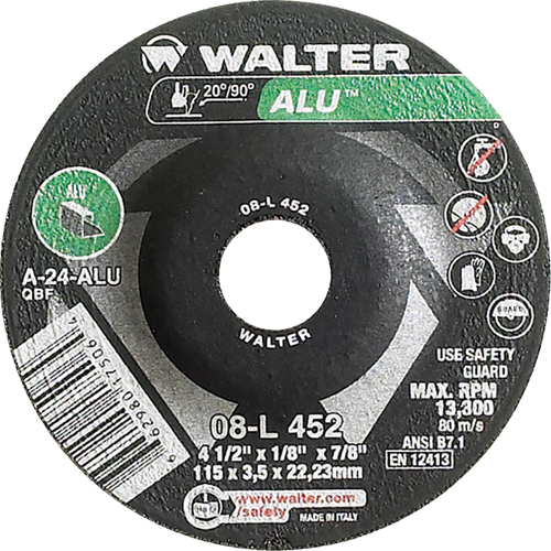 Depressed Centre Grinding Wheels - Aluminium Type 27, 4-1/2" x 1/8", 7/8" Arbor, Type 27 Distribution Élite MP