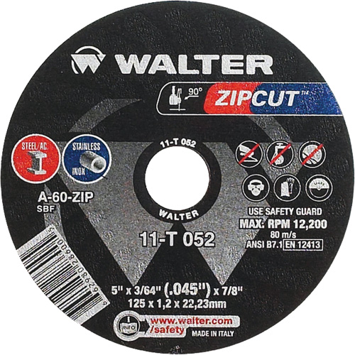 Zipcut Cut-Off Wheel, 5" x 3/64", 7/8" Arbor, Type 1, Aluminum Oxide, 12200 RPM Distribution Élite MP