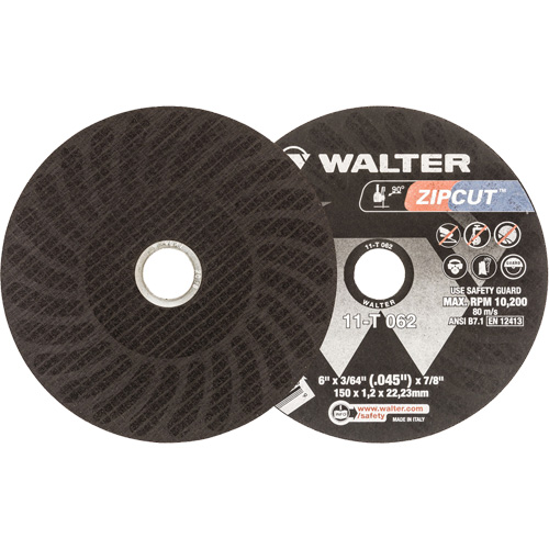 Zipcut Reinforced Cut-Off Wheel, 6" x 3/64", 7/8" Arbor, Type 1, Aluminum Oxide, 10200 RPM Distribution Élite MP