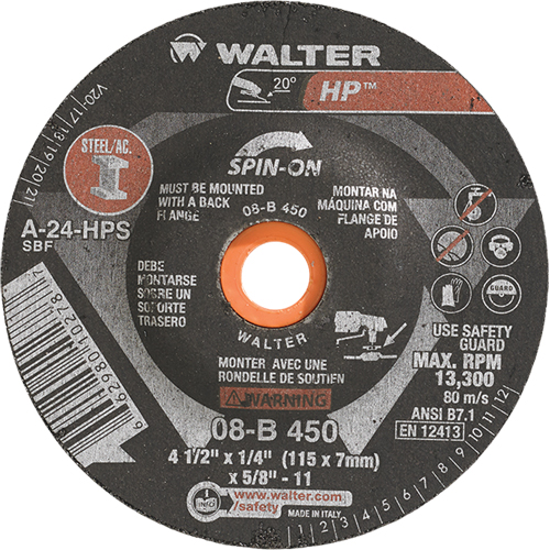 Meule HP vissable, 4-1/2" x 1/4", Arbre de 5/8"-11, Type 27S Distribution Élite MP