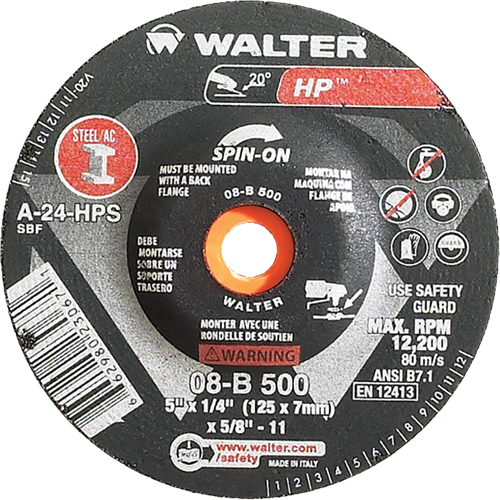 Meule HP vissable, 5" x 1/4", Arbre de 5/8"-11, Type 27S Distribution Élite MP
