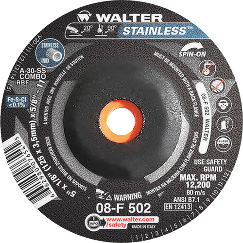 Depressed Centre Grinding Wheels - Stainless Type 27, 5" x 1/8", 5/8"-11 Arbor, Type 27S Distribution Élite MP