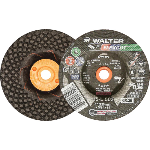 Flexcut Depressed Centre Grinding Wheels, 5", 36 Grit, Aluminum Oxide, 5/8"-11, 12200 RPM, Type 29 Distribution Élite MP