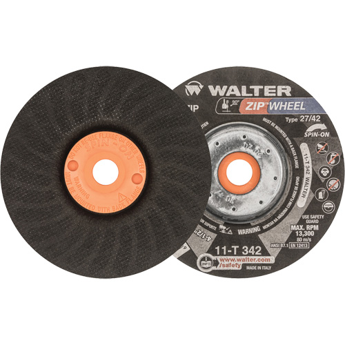 Spin-On Zipcut Right Angle Grinder Reinforced Cut-Off Wheels, 4-1/2" x 7/8", 5/8"-11 Arbor, Type 27, Aluminum Oxide, 13300 RPM Distribution Élite MP