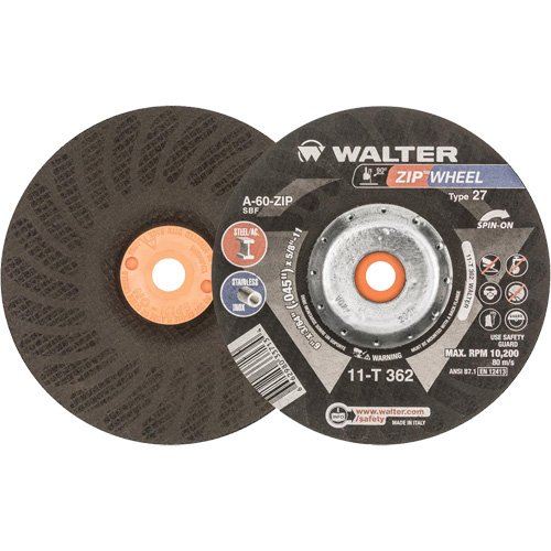 Spin-On Zipcut Right Angle Grinder Reinforced Cut-Off Wheels, 6" x 7/8", 5/8"-11 Arbor, Type 27, Aluminum Oxide, 10200 RPM Distribution Élite MP