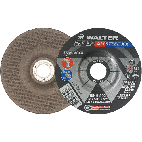 Depressed Centre Grinding Wheels - Allsteel XX, 5" x 1/8", 7/8" Arbor, Type 27, Zirconia Alumina, 12200 RPM Distribution Élite MP