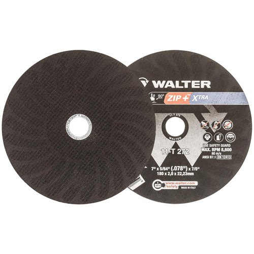 Meule &agrave; tronçonner pour usage intensif Zip+Xtra, 7" x 5/64", Arbre de 7/8", Type 1, Oxyde d'aluminium, 8600 Tr/min Distribution Élite MP