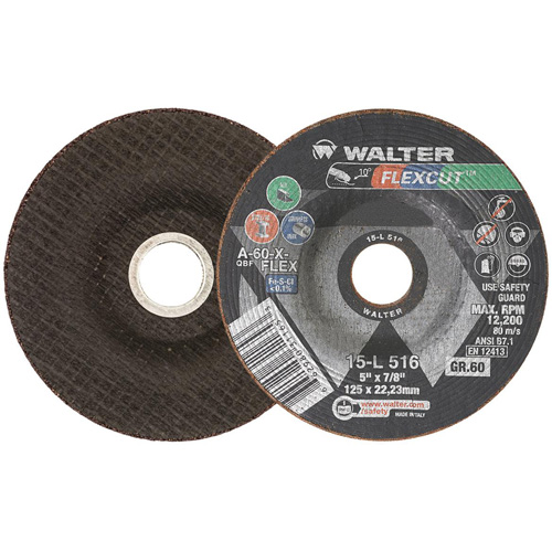 FLEXCUT Grinding Wheel, 5", 60 Grit, Aluminum Oxide, 7/8", 12200 RPM, Type 29 Distribution Élite MP