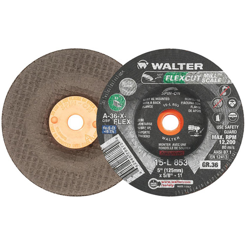 Meule FLEXCUT MILL SCALE, 5", 36 Grain, Oxyde d'aluminium, 5/8"-11, 12 200 Tr/min, Type 29 Distribution Élite MP