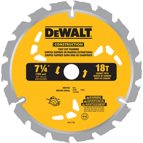 Fast Cut Framing Carbide-Tipped Saw Blade, 7-1/4", 18 Teeth, Wood Use Distribution Élite MP
